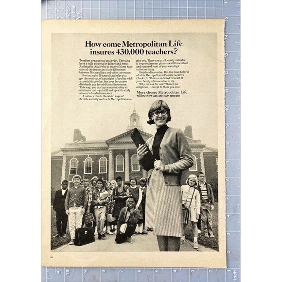 Metropolitan Life "Insures 430,000 Teachers!" Vintage Print Ad 1966 - Picture 2 of 3